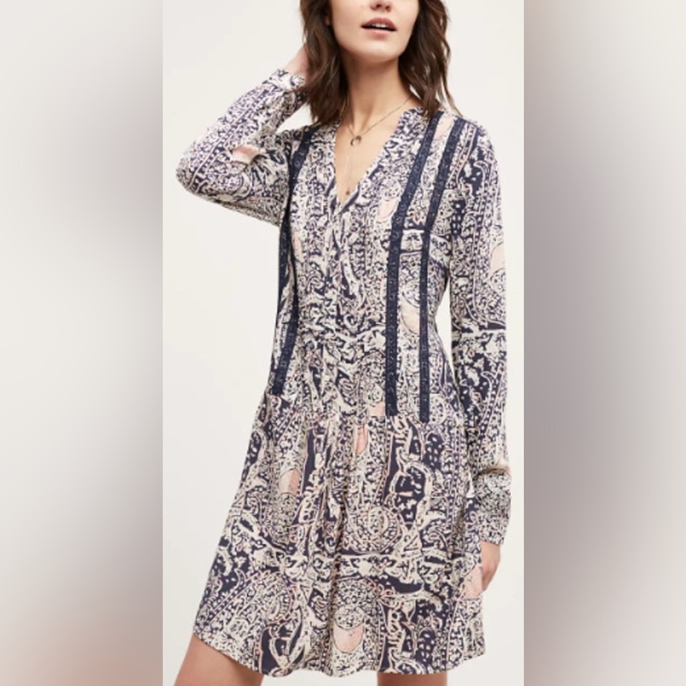Anthropologie‎ Tiny Brand Caviana Shirt Dress in Paisley Pink - S